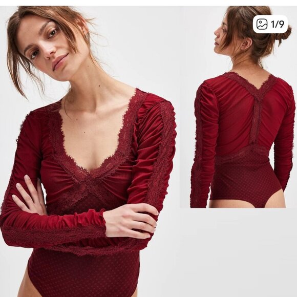 new FREE PEOPLE intimately forever young lace trim bodysuit sooo soft L - Picture 1 of 3